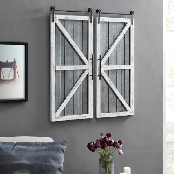 Wall Plaques-Kirkland's Home White Barn Door Galvanized Wall Plaques, Set Of 2 Gray
