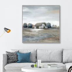 Canvas Art-Kirkland's Home White Barn In Pasture Framed Canvas Art Print Gray