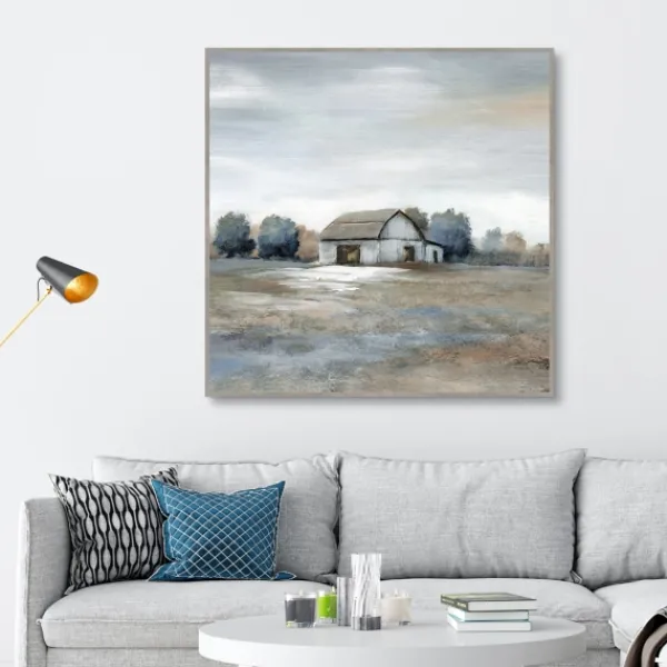 Canvas Art-Kirkland's Home White Barn In Pasture Framed Canvas Art Print Gray