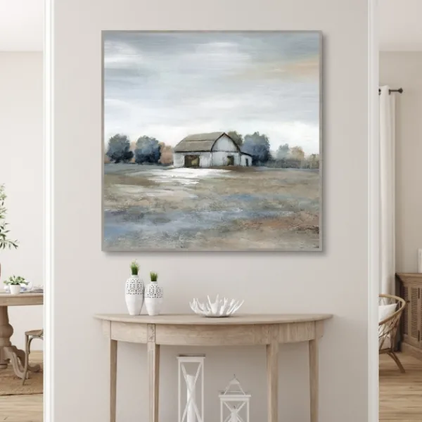 Canvas Art-Kirkland's Home White Barn In Pasture Framed Canvas Art Print Gray