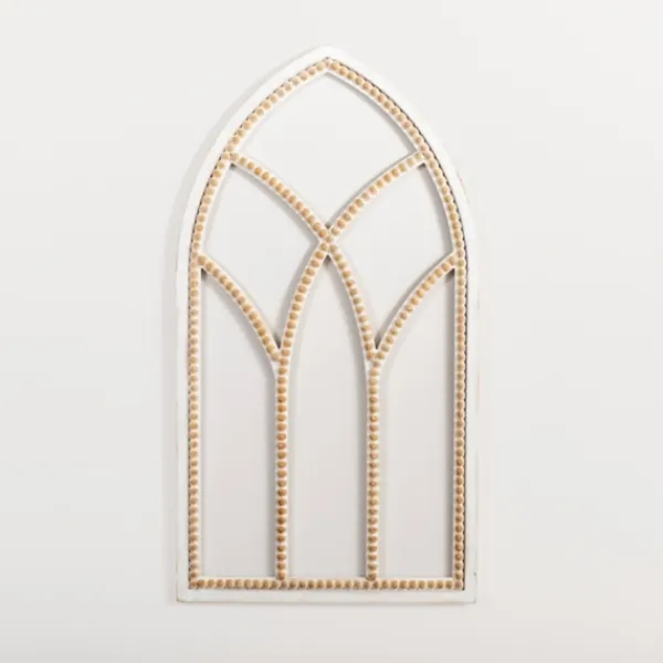Wall Plaques-Kirkland's Home White Beaded Wood Arched Wall Plaque White/Tan