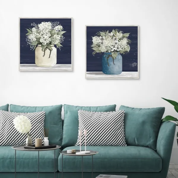 Framed Art-Kirkland's Home White Blossom Bouquet 2-Pc. Framed Wall Art Set Blue/White/Green