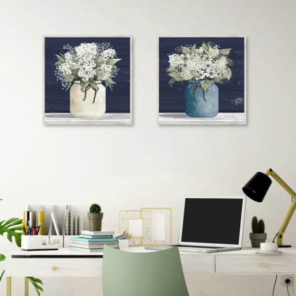 Framed Art-Kirkland's Home White Blossom Bouquet 2-Pc. Framed Wall Art Set Blue/White/Green