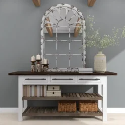 Decorative Mirrors-Kirkland's Home White Brown Rustic Window Iron Frame Wall Mirror