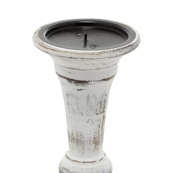 Candle Holders-Kirkland's Home White Brushstroke 3-Pc. Pillar Candle Holder Set White/Brown