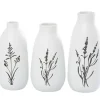 Vases-Kirkland's Home White Ceramic Botanical Print Vases, Set Of 3 White/Black