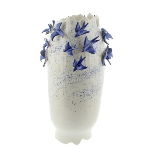 Vases-Kirkland's Home White Ceramic Coastal Vase, 18 In. White/Blue