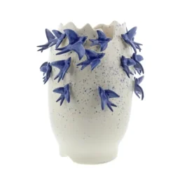 Vases-Kirkland's Home White Ceramic Coastal Vase, 12 In. White/Blue