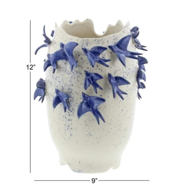 Vases-Kirkland's Home White Ceramic Coastal Vase, 12 In. White/Blue