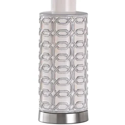Table Lamps-Kirkland's Home White Ceramic Geometric Table Lamp With Shade Blue