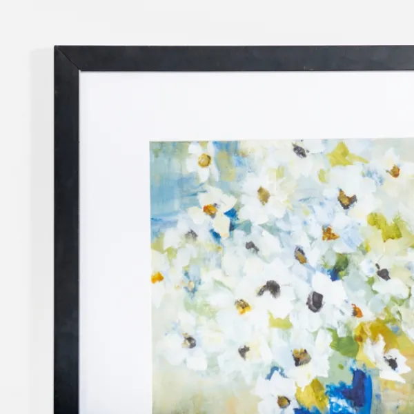 Framed Art-Kirkland's Home White Daisies In Blue Vase Framed Art Print White/Blue