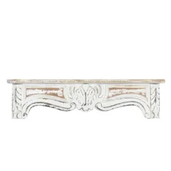 Shelves-Kirkland's Home White Distressed Carved Wood Acanthus Wall Shelf
