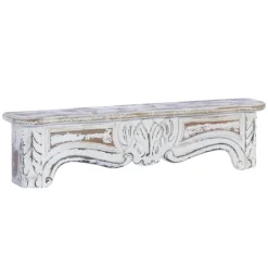 Shelves-Kirkland's Home White Distressed Carved Wood Acanthus Wall Shelf