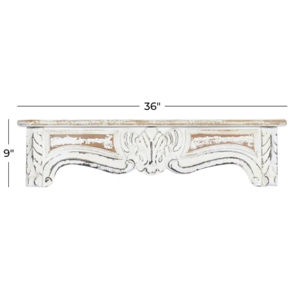 Shelves-Kirkland's Home White Distressed Carved Wood Acanthus Wall Shelf