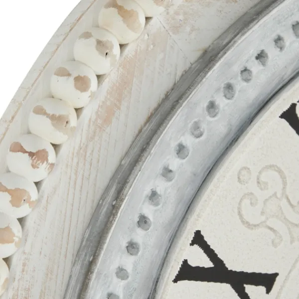 Clocks-Kirkland's Home White Distressed Wood Round Beaded Wall Clock
