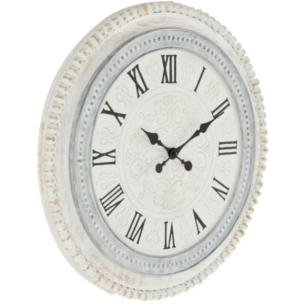 Clocks-Kirkland's Home White Distressed Wood Round Beaded Wall Clock