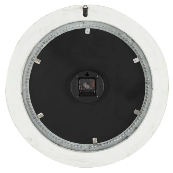 Clocks-Kirkland's Home White Distressed Wood Round Beaded Wall Clock