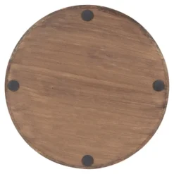 Decorative Trays-Kirkland's Home White Enameled Round Mango Wood Tray Tan/White