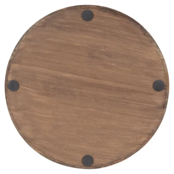 Decorative Trays-Kirkland's Home White Enameled Round Mango Wood Tray Tan/White