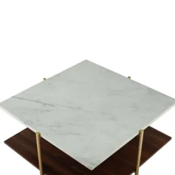 Coffee Tables-Kirkland's Home White Faux Marble And Brown Wood Coffee Table White/Gold