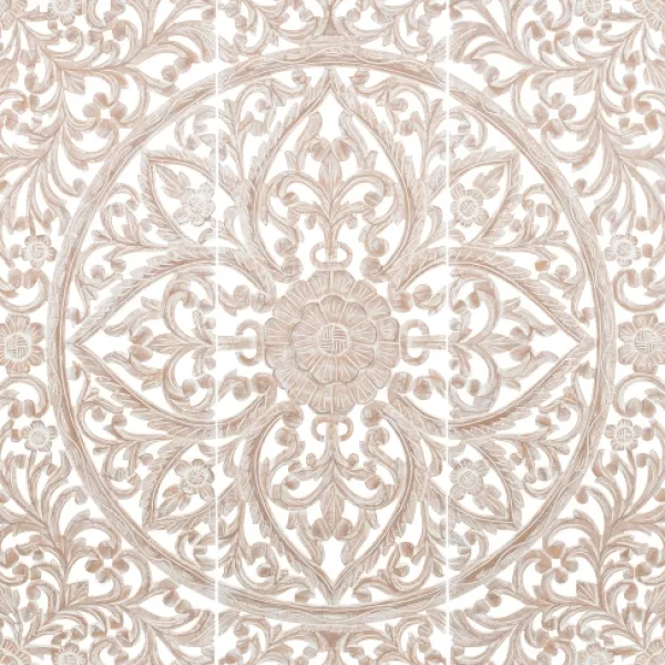 Wall Plaques-Kirkland's Home White Floral Wood Carving 3-Pc. Wall Plaque White/Tan