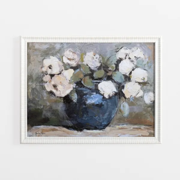Framed Art-Kirkland's Home White Flowers In Blue Vase Framed Art Print Blue/White/Gray