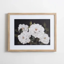 Framed Art-Kirkland's Home White Flowers On Black Back Framed Art Print White/Black
