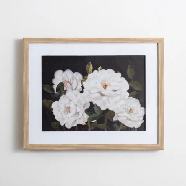 Framed Art-Kirkland's Home White Flowers On Black Back Framed Art Print White/Black