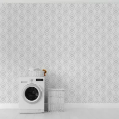 Wall Murals & Wall Decals-Kirkland's Home White Geometric Diamond Peel And Stick Wall Mural Gray/White