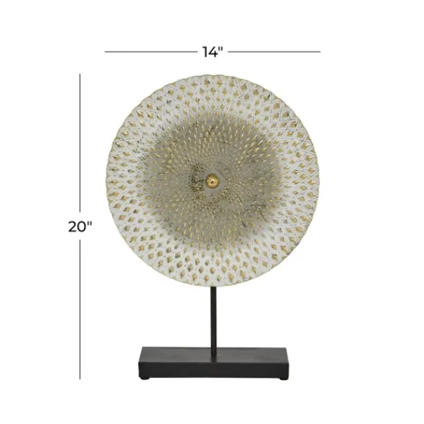 Statues & Figurines-Kirkland's Home White Gold Carved Mandala Metal Sculpture Gray