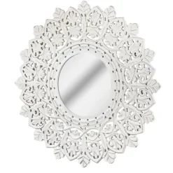 Decorative Mirrors-Kirkland's Home White Handcarved Mandala Circle Wall Mirror