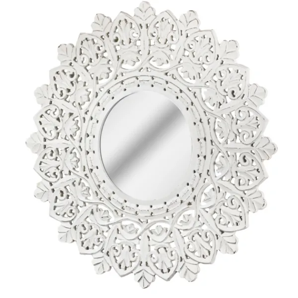 Decorative Mirrors-Kirkland's Home White Handcarved Mandala Circle Wall Mirror