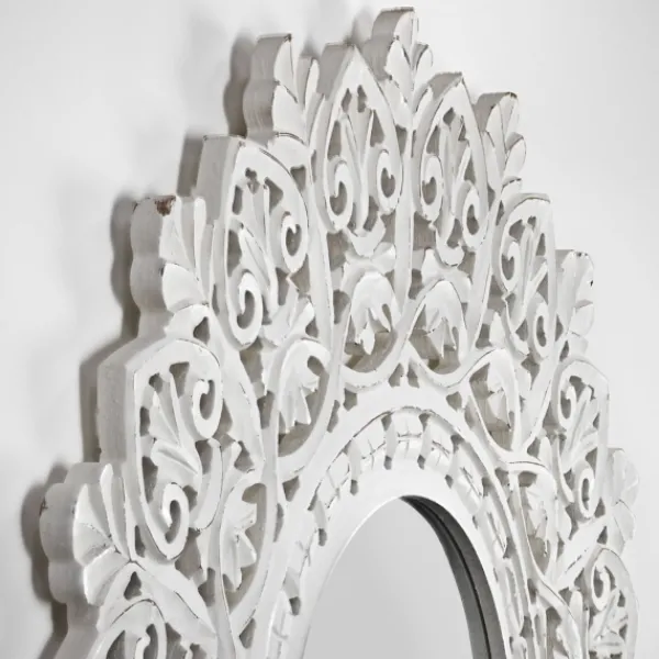 Decorative Mirrors-Kirkland's Home White Handcarved Mandala Circle Wall Mirror