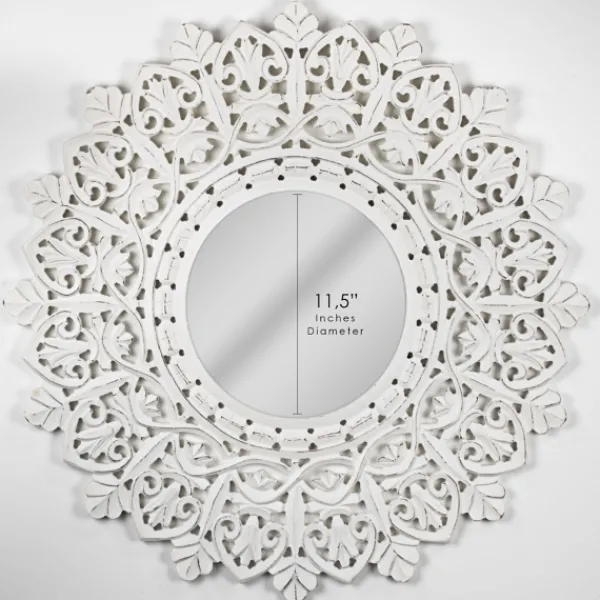 Decorative Mirrors-Kirkland's Home White Handcarved Mandala Circle Wall Mirror