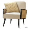 Accent Chairs-Kirkland's Home White Linen And Rattan Accent Chair Ivory