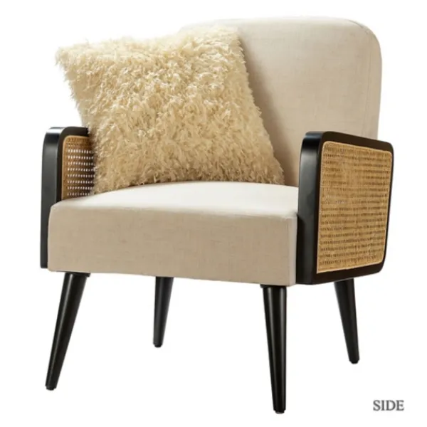 Accent Chairs-Kirkland's Home White Linen And Rattan Accent Chair Ivory
