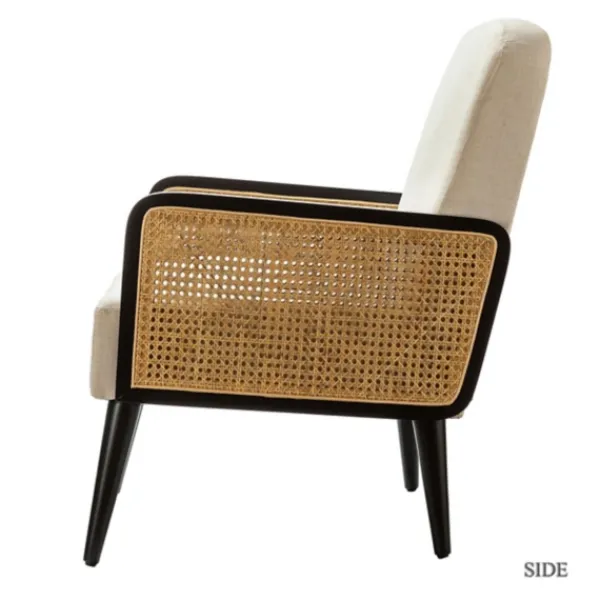 Accent Chairs-Kirkland's Home White Linen And Rattan Accent Chair Ivory