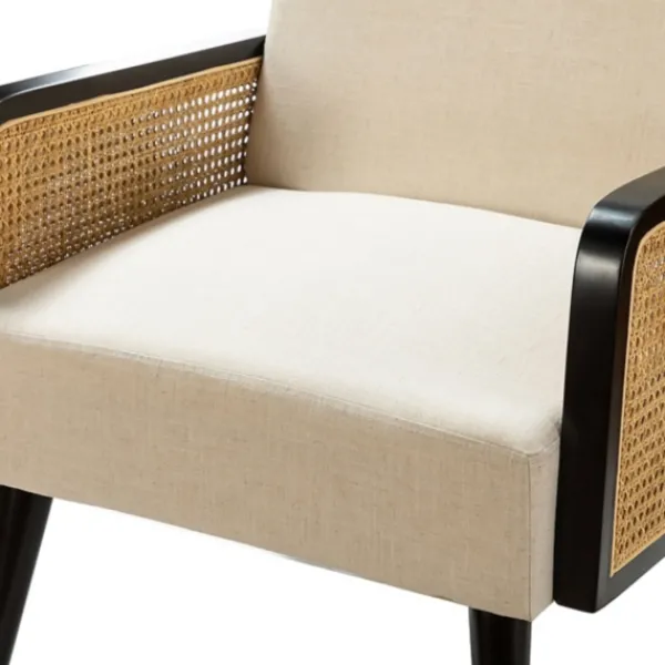 Accent Chairs-Kirkland's Home White Linen And Rattan Accent Chair Ivory