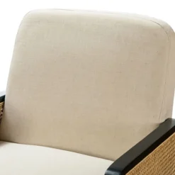 Accent Chairs-Kirkland's Home White Linen And Rattan Accent Chair Ivory