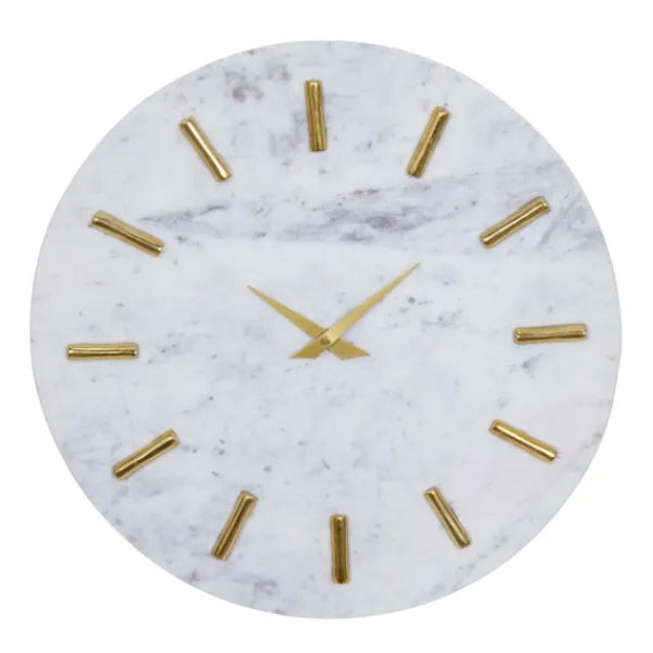 Clocks-Kirkland's Home White Marble And Gold Accent Wall Clock, 15 In.