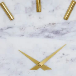 Clocks-Kirkland's Home White Marble And Gold Accent Wall Clock, 15 In.