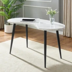 Office Furniture-Kirkland's Home White Marble Kidney Shaped Desk