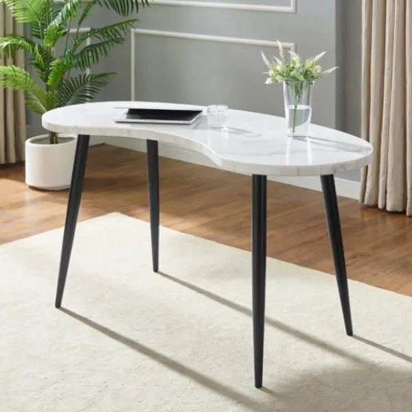 Office Furniture-Kirkland's Home White Marble Kidney Shaped Desk