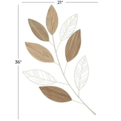 Wall Plaques-Kirkland's Home White Metal And Reed Leaf Wall Plaque White/Brown