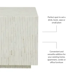 Accent & End Tables-Kirkland's Home White Mother Of Pearl Striped Side Table White/Ivory
