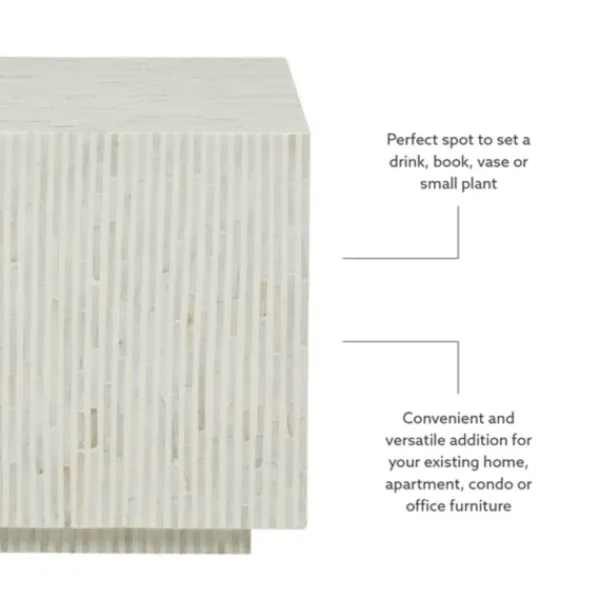 Accent & End Tables-Kirkland's Home White Mother Of Pearl Striped Side Table White/Ivory