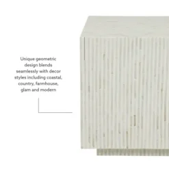 Accent & End Tables-Kirkland's Home White Mother Of Pearl Striped Side Table White/Ivory