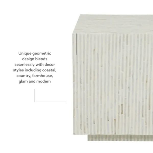 Accent & End Tables-Kirkland's Home White Mother Of Pearl Striped Side Table White/Ivory