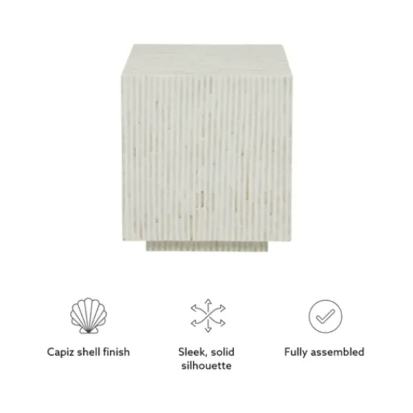 Accent & End Tables-Kirkland's Home White Mother Of Pearl Striped Side Table White/Ivory