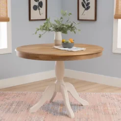 Dining Tables-Kirkland's Home White Natural Top Pedestal Dining Table